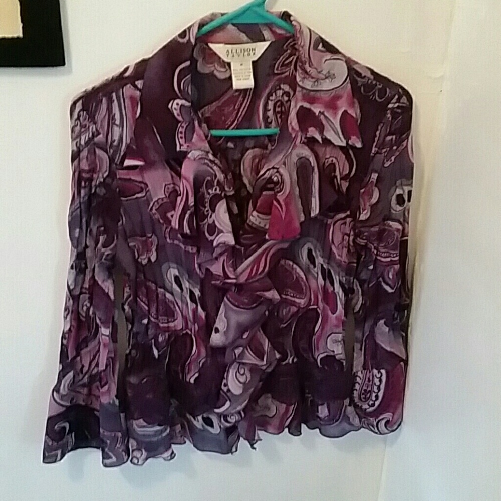 Purple blouse sz women's medium long ruffle sleeve